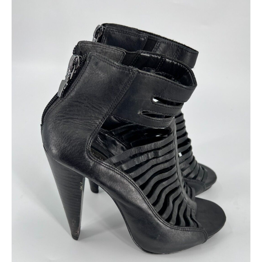 Steven by Steve Madden Ablaze Black Leather Gladiator Heels Shoes Women's 8M